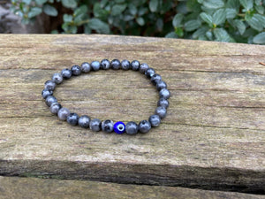 Bracelet élastique de Lithothérapie en Labradorite et Oeil Turc Nazar Boncuk