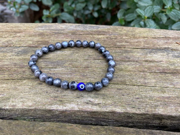 Bracelet élastique de Lithothérapie en Labradorite et Oeil Turc Nazar Boncuk