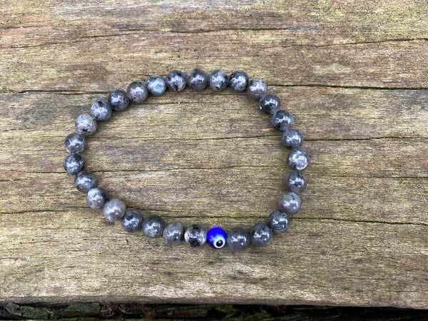 Bracelet élastique de Lithothérapie en Labradorite et Oeil Turc Nazar Boncuk