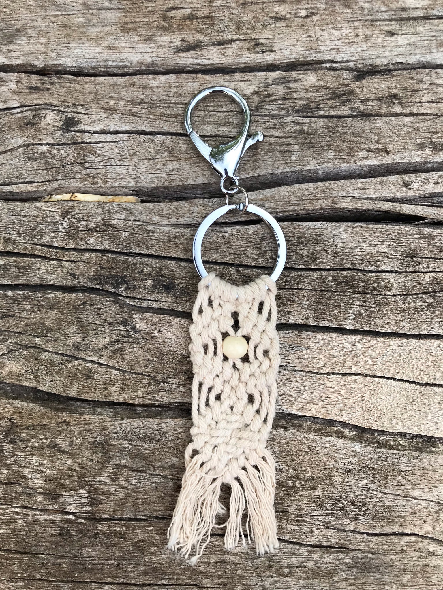 Porte-clés ou bijoux de sac à main en coton macramé beige, cadeau déménagement