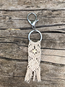 Porte-clés ou bijoux de sac à main en coton macramé beige, cadeau déménagement