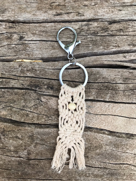 Porte-clés ou bijoux de sac à main en coton macramé beige, cadeau déménagement