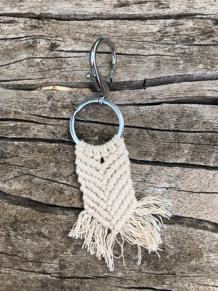 Porte-clés ou bijoux de sac à main en coton macramé beige, cadeau déménagement