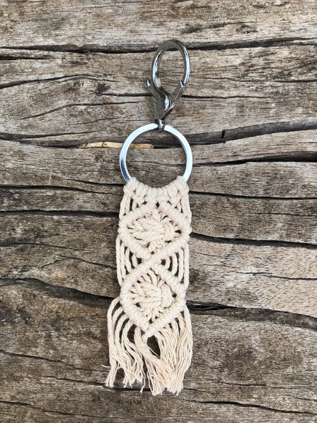 Porte-clés ou bijoux de sac à main en coton macramé beige, cadeau déménagement