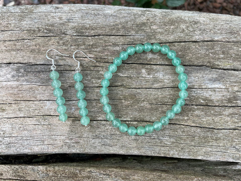Parure bracelet et boucles d'oreilles en Aventurine naturelle