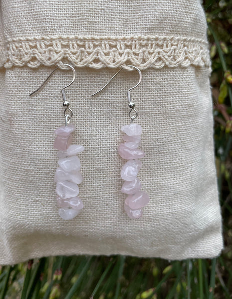 Boucles d'oreilles pendantes en Quartz Rose
