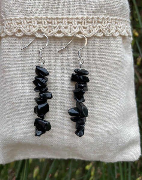 Boucles d'oreilles pendantes en Obsidienne