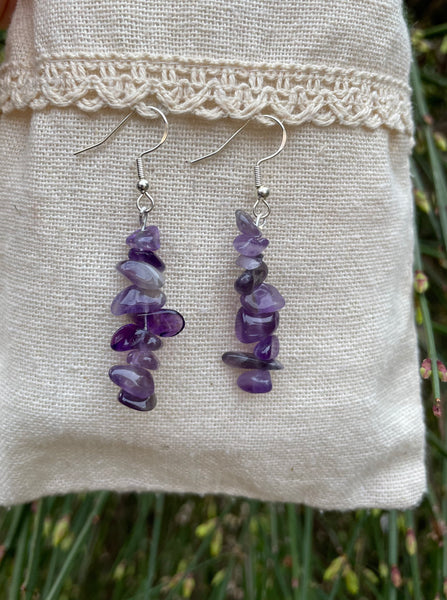 Boucles d'oreilles pendantes en Améthyste naturelle