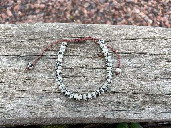 Bracelet Shamballa ajustable, perles en Jaspe Dalmatien naturelle