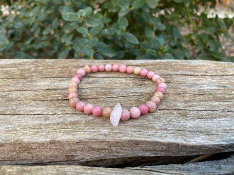 Bracelet élastique de Lithothérapie en Rhodochrosite et Quartz Rose