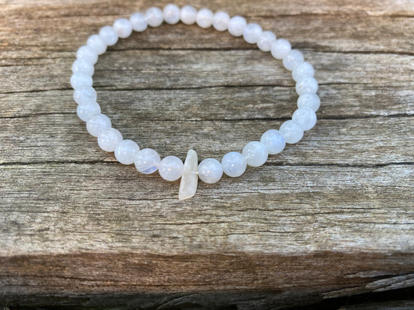 Bracelet élastique de lithothérapie en Pierre de Lune et perle forme chips
