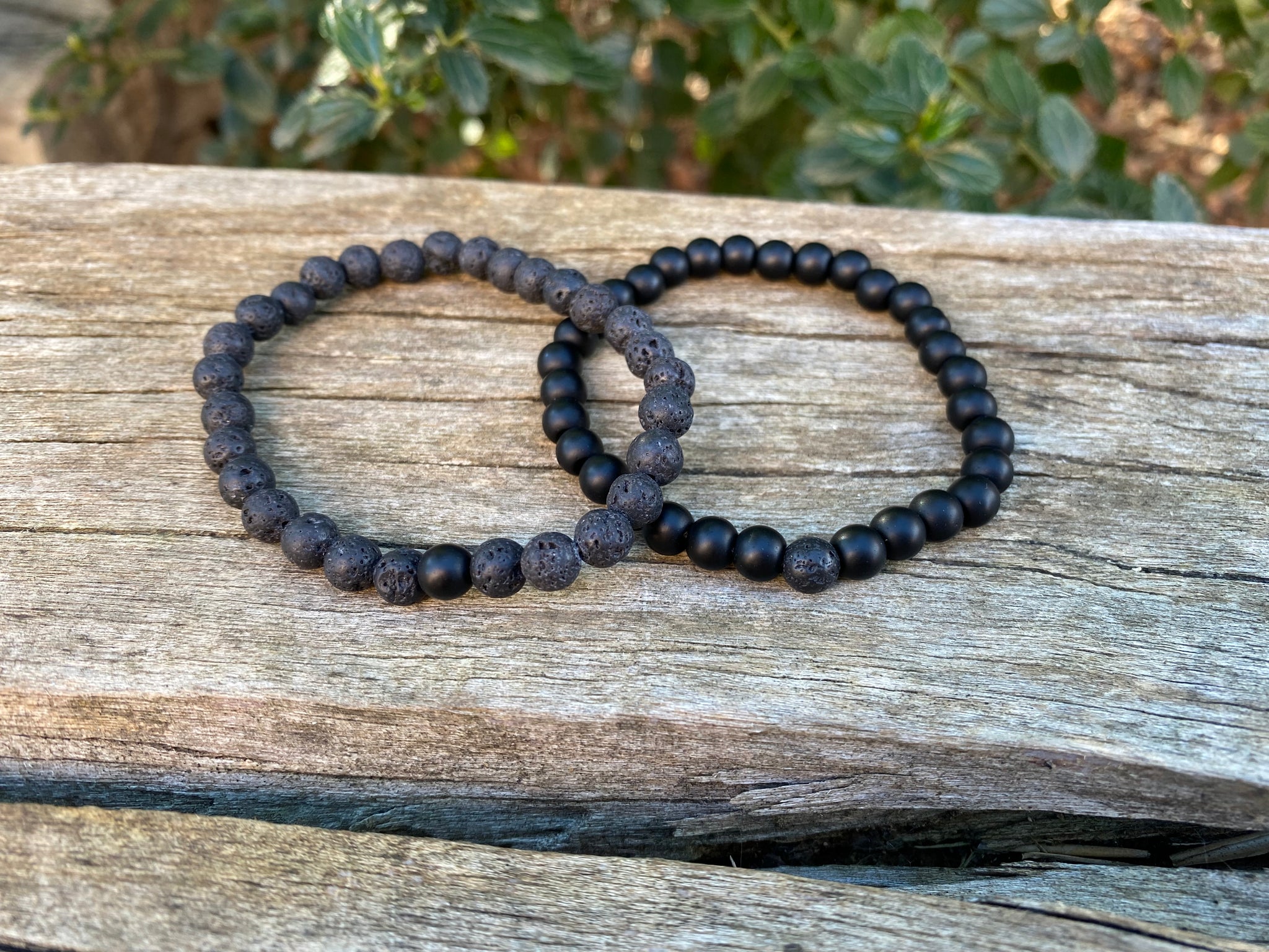 Bracelets élastiques de distance, de couple en Pierre de lave et Agate Noire