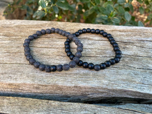 Bracelets élastiques de distance, de couple en Pierre de lave et Agate Noire