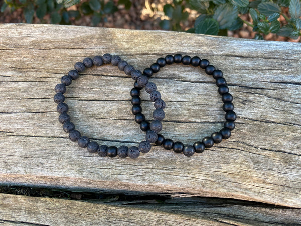 Bracelets élastiques de distance, de couple en Pierre de lave et Agate Noire