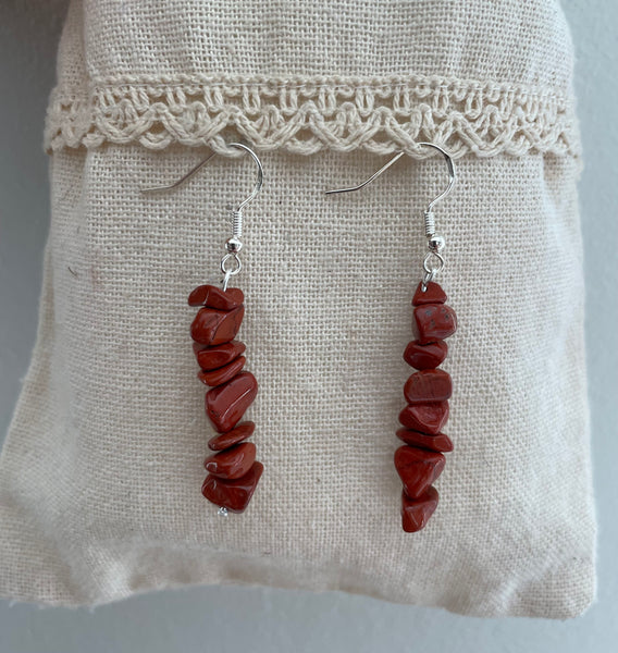 Boucles d'oreilles pendantes en Jaspe Rouge naturel