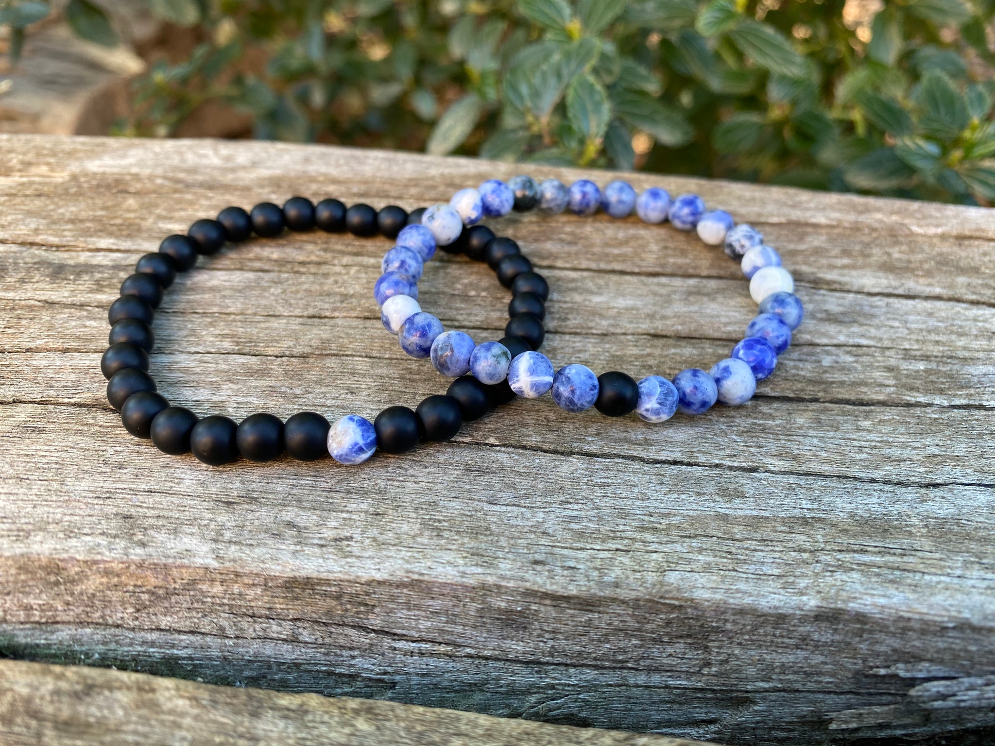 Bracelets élastiques de distance, de couple en Agate mate et Sodalite