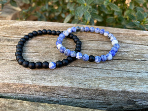 Bracelets élastiques de distance, de couple en Agate mate et Sodalite