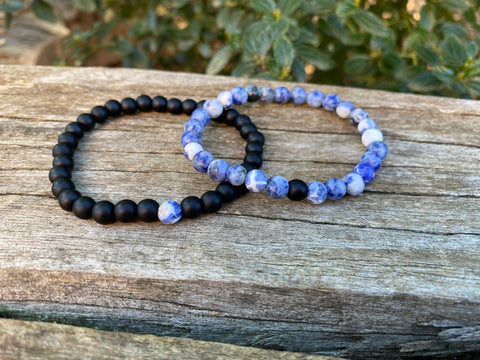 Bracelets élastiques de distance, de couple en Agate mate et Sodalite