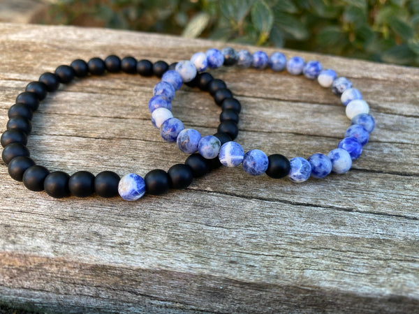 Bracelets élastiques de distance, de couple en Agate mate et Sodalite