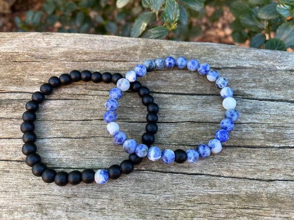Bracelets élastiques de distance, de couple en Agate mate et Sodalite