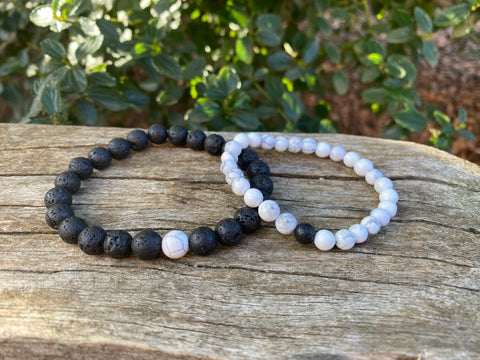 Bracelets élastique de distance, de couple en Pierre de lave et Howlite