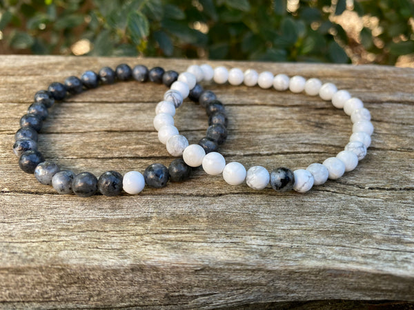 Bracelets élastiques de distance, de couple en Howlite blanche et Labradorite