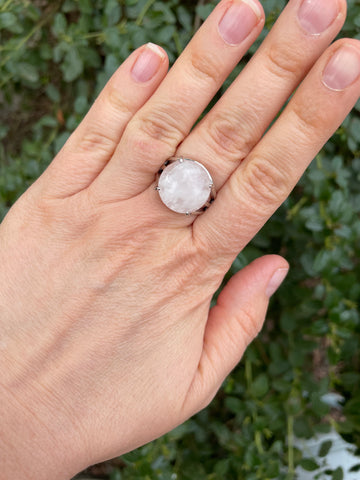 Bague réglable Pierre ronde en Cristal de Roche naturel