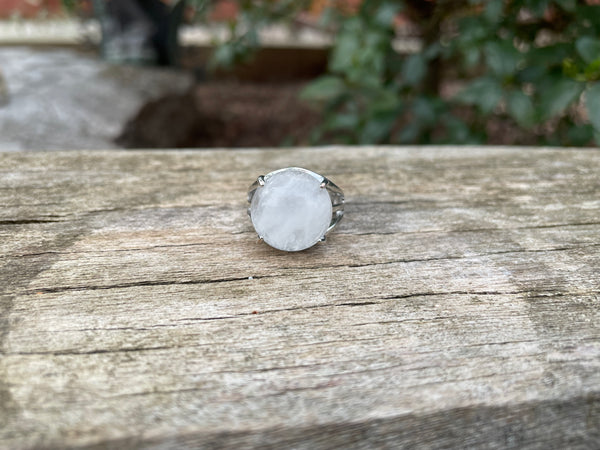 Bague réglable Pierre ronde en Cristal de Roche naturel