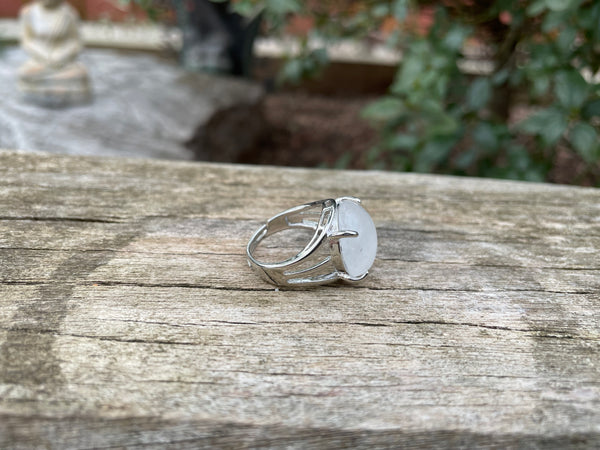 Bague réglable Pierre ronde en Cristal de Roche naturel