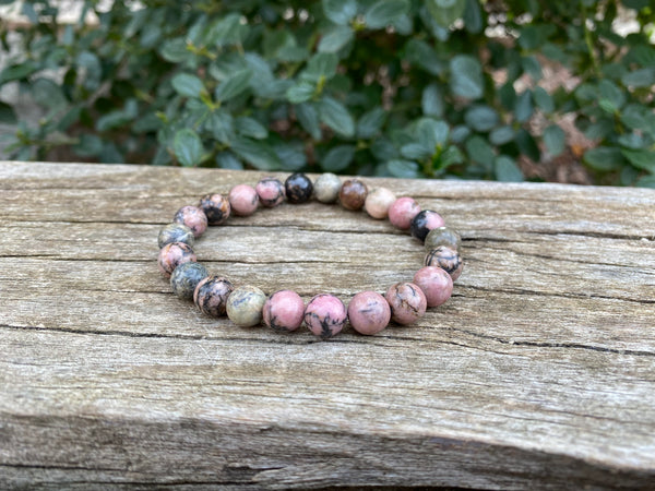 Bracelet élastique de Lithothérapie en Rhodonite naturelle