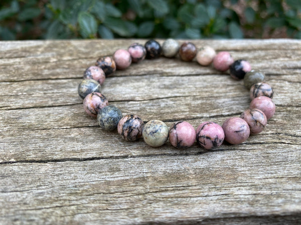 Bracelet élastique de Lithothérapie en Rhodonite naturelle