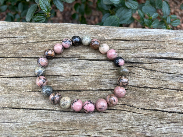 Bracelet élastique de Lithothérapie en Rhodonite naturelle