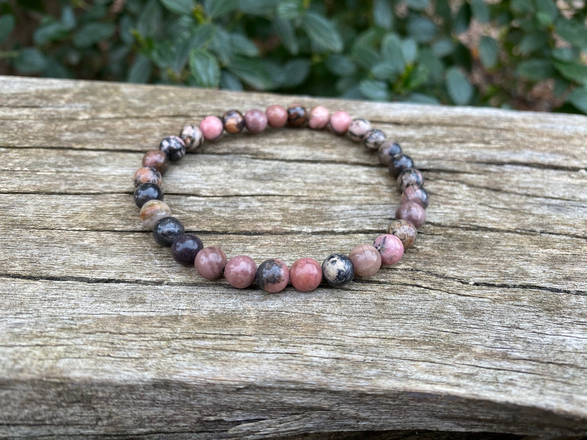 Bracelet élastique de Lithothérapie en Rhodonite naturelle