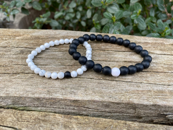 Bracelets élastiques de distance, de couple en Agate noire et Howlite blanche