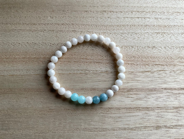 Bracelet élastique de lithothérapie en Pierre de Lune naturelle, Amazonite et Aigue Marine
