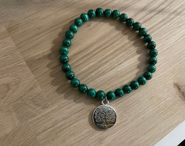 Bracelet élastique en véritable Malachite naturelle