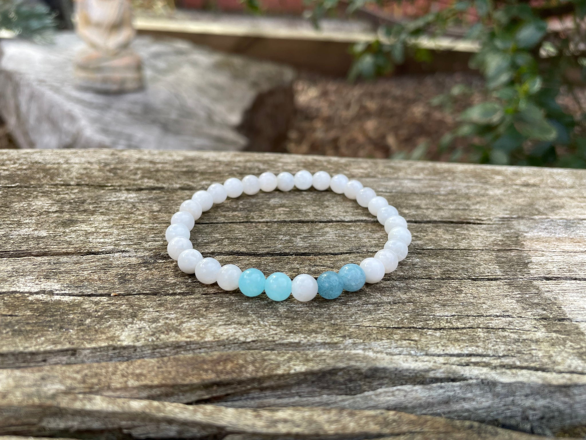Bracelet élastique de lithothérapie en Pierre de Lune naturelle, Amazonite et Aigue Marine