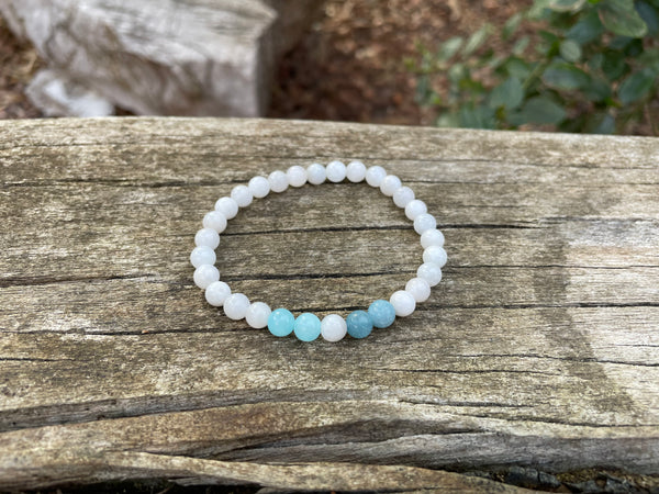 Bracelet élastique de lithothérapie en Pierre de Lune naturelle, Amazonite et Aigue Marine