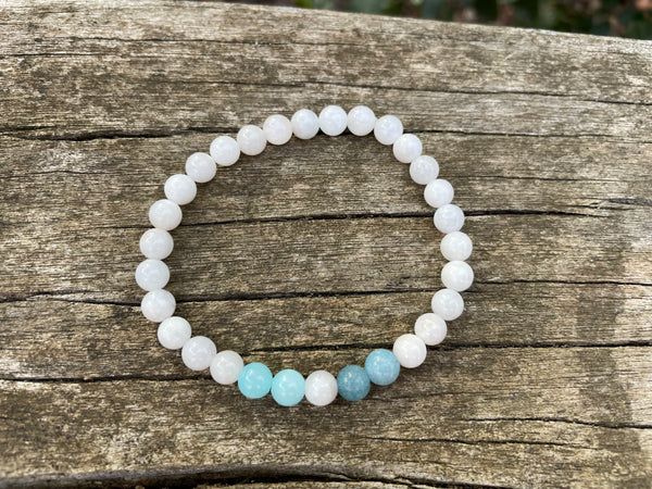 Bracelet élastique de lithothérapie en Pierre de Lune naturelle, Amazonite et Aigue Marine