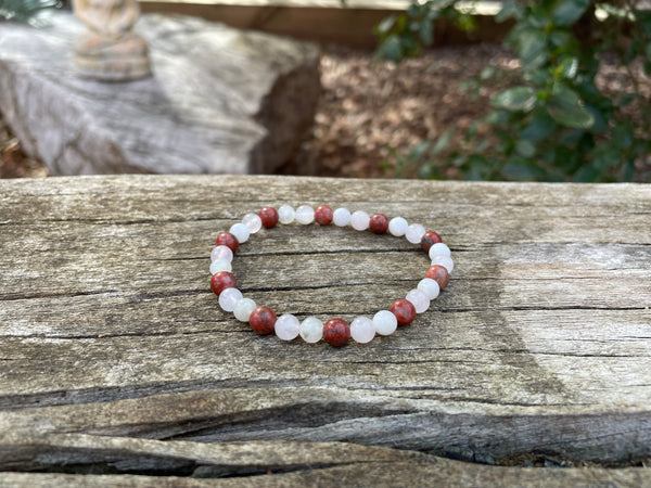 Bracelet élastique de Lithothérapie, de protection Jaspe Rouge, Pierre de Lune et Quartz Rose