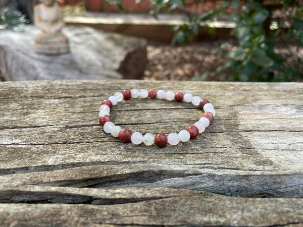 Bracelet élastique de Lithothérapie, de protection Jaspe Rouge, Pierre de Lune et Quartz Rose