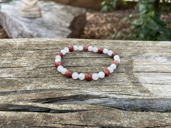 Bracelet élastique de Lithothérapie, de protection Jaspe Rouge, Pierre de Lune et Quartz Rose
