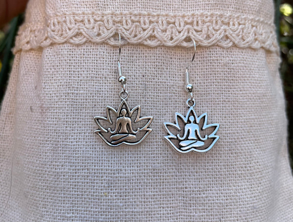 Boucles d'oreilles pendantes breloque Lotus Bouddha