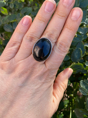 Bague réglable ovale en Onyx naturel