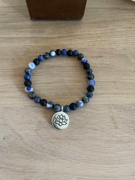 Bracelet élastique de Lithothérapie Multipierres Sodalite, Lapis Lazuli, Agate noire et Labradorite