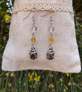 Boucles en Citrine et Cristal de roche avec une breloque Bouddha