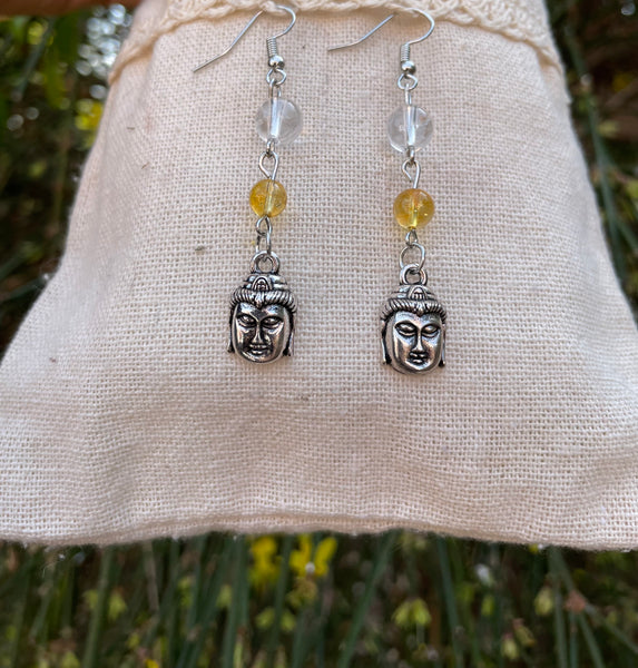 Boucles en Citrine et Cristal de roche avec une breloque Bouddha