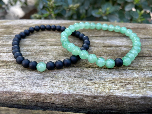 Bracelets élastiques de distance, de couple en Agate noire et Aventurine