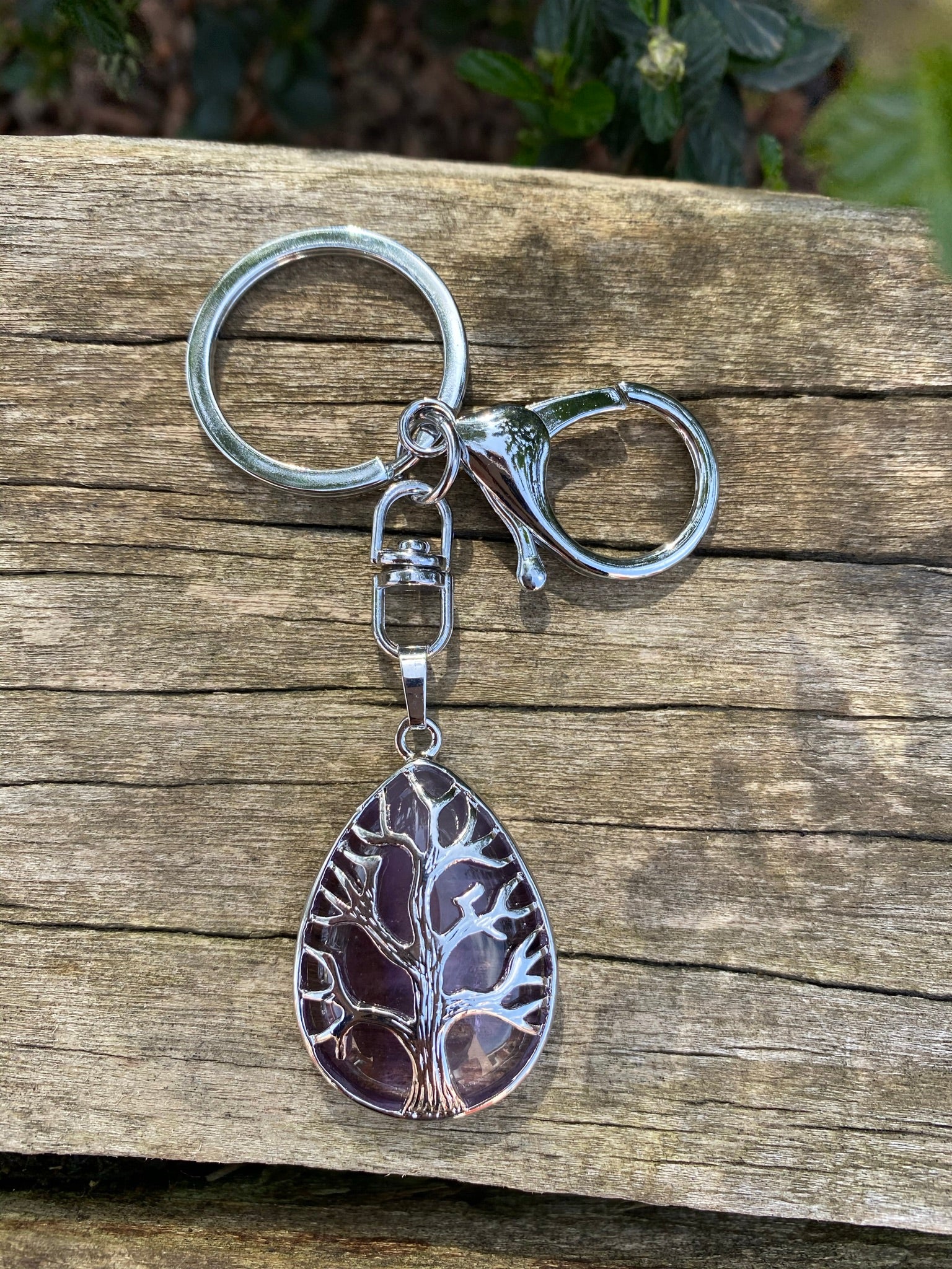 Porte-clefs ou bijou de sac Arbre de vie en Améthyste