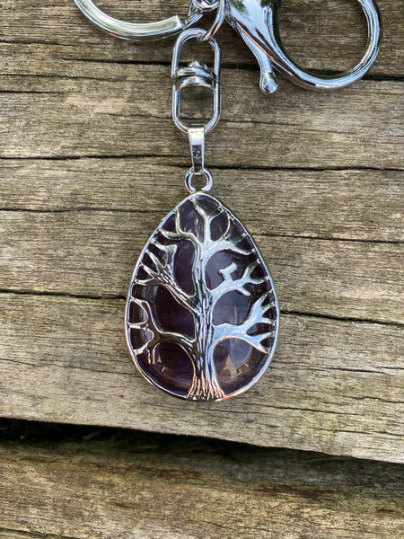Porte-clefs ou bijou de sac Arbre de vie en Améthyste
